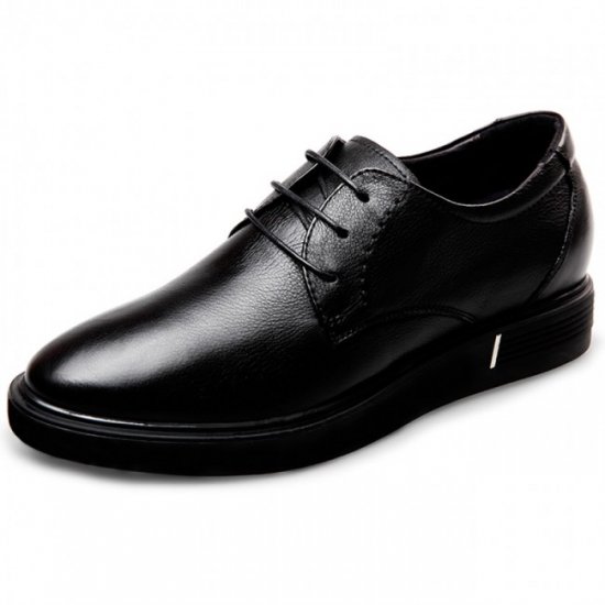 Casual 2.4Inches/6CM Black Calfskin Leather Flat Height Increasing Elevator Shoes