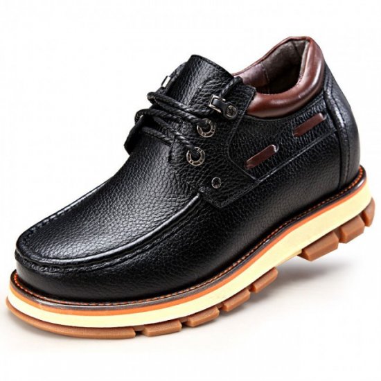 Spacious 3.54Inches/9CM Hidden Heel Black British Elevator Shoes