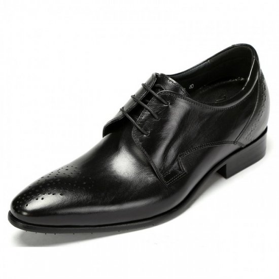 2.75Inches/7CM Black England Crafted Cowhide Lace-up Derbies Elevator Shoes