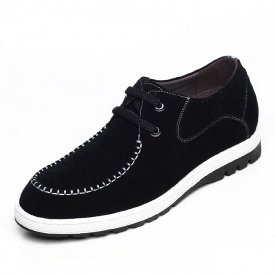 Casual 2.36Inches/6CM Height Increase Black Suede Elevator Leisure Shoes