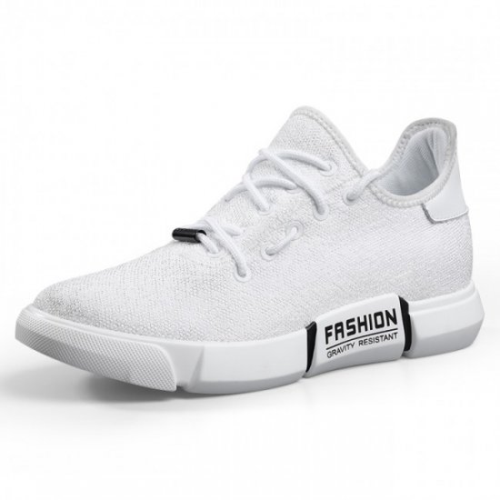 Lightweight 2.8Inches/7CM White Slip On Street Sport Knitted Mesh Sneakers Elevator Shoes