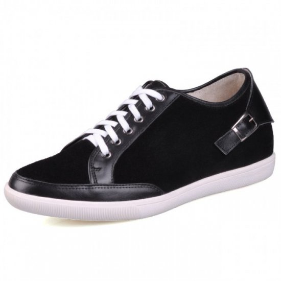 High Quality 2.36Inches/6CM Black Genuine Leather Elevator Shoes