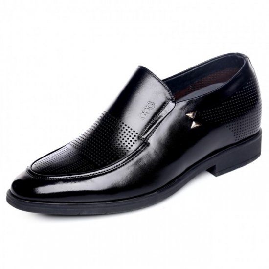 Men 2.56Inches/6.5CM Black Cowhide Slip-on Elevator Formal Sandals Shoes