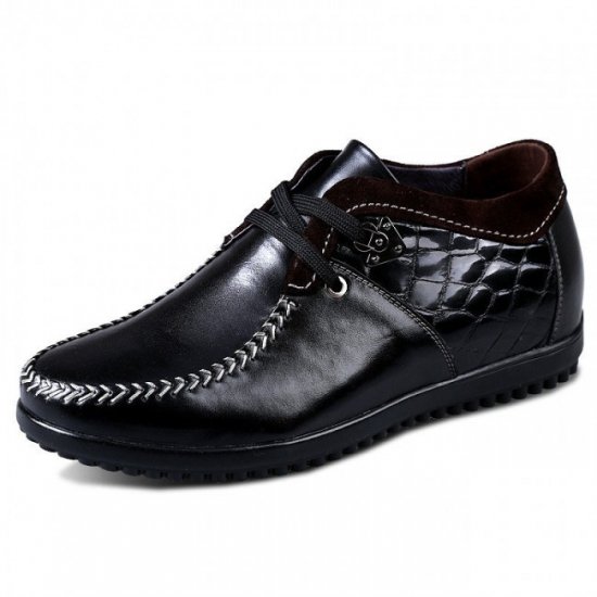 2.56Inches/6.5CM Black Cowhide Grain Leather Elevator Shoes 