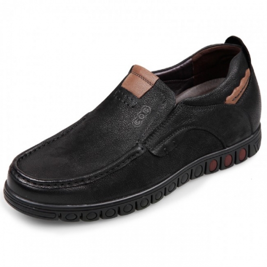 Casual Low Top 2.4Inches/6CM Black Nubuck Leather Elevator Driving Shoes [SH760]