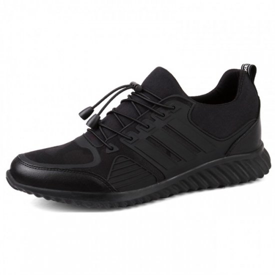 Hidden Heel 3.2Inches/8CM Black Walking Shoes Slip On Sneakers