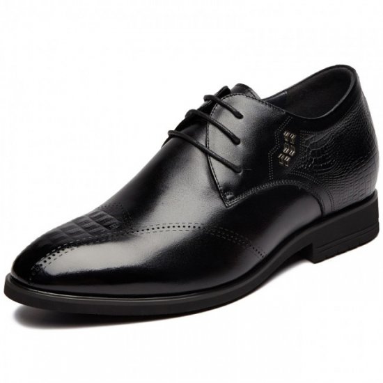 Trendy 3.2Inches/8CM Hidden Heel Black Cowhide Wedding Formal Elevator Shoes