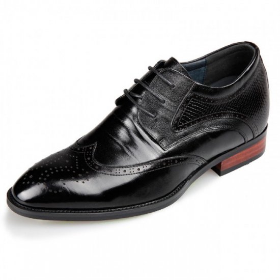 2.6Inches/6.5CM Height Black Wing Tip Elevator Brogue Shoes