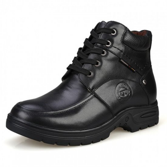 Premium 2.56Inches/6.5CM Black Cotton Leather Elevator Combat Boots