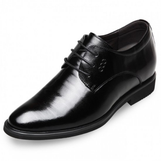 2.6Inches/6.5CM Black Embossed Leather Elevating Dressy Formal Shoes