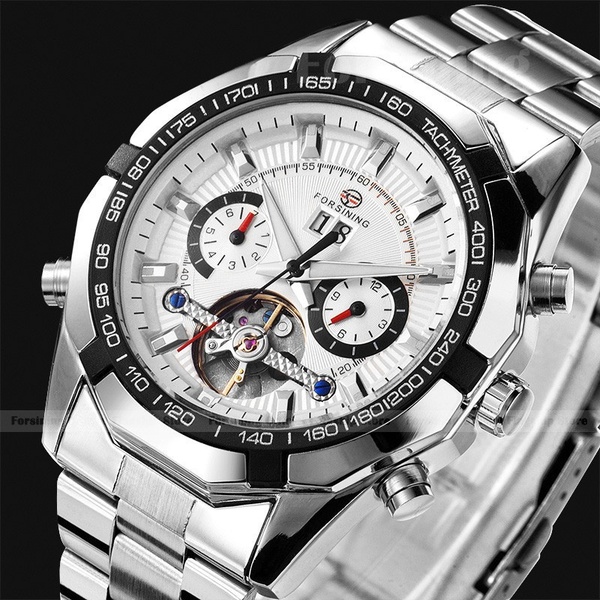 Promotion!!FORSINING Luxury Brand Top military Full Steel Casual watches Men Mechanical Automatic Tourbillon Sports wristwatches