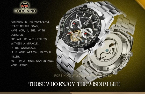 Promotion!!FORSINING Luxury Brand Top military Full Steel Casual watches Men Mechanical Automatic Tourbillon Sports wristwatches