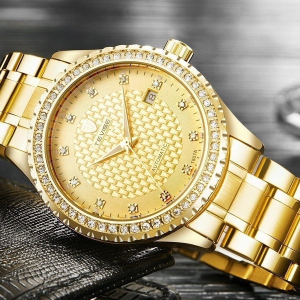 Men\'s Fashion Automatic Mechanical Watch Luxury Diamond Calendar Waterproof Stainless Steel Watch Men\'s Gifts