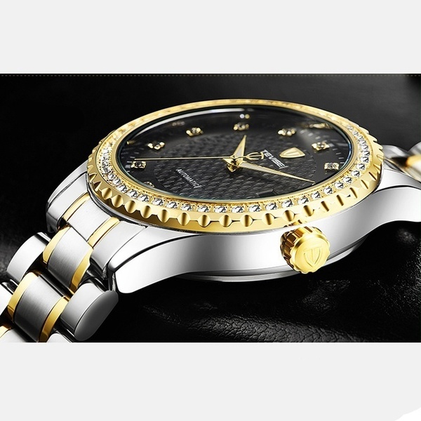 Men\'s Fashion Automatic Mechanical Watch Luxury Diamond Calendar Waterproof Stainless Steel Watch Men\'s Gifts