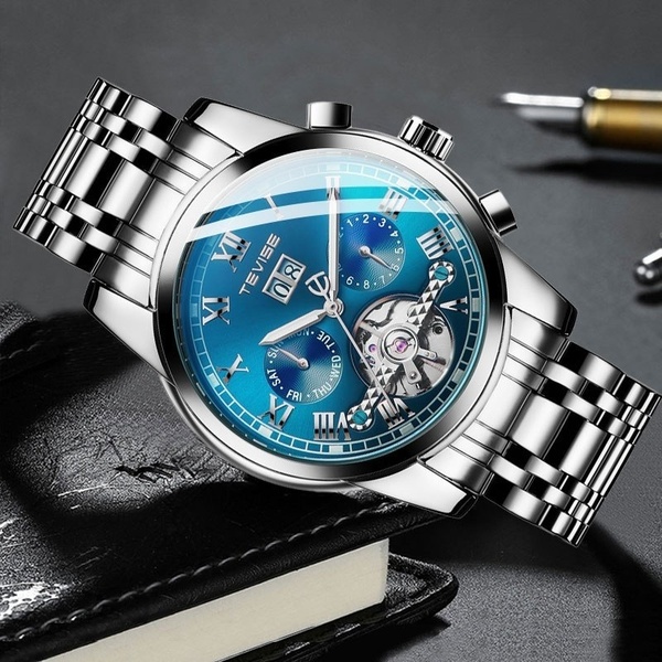 Mens Luxury Watch Men Automatic Mechanical Watch Mens Stainless Steel Tourbillon Calendar Watches