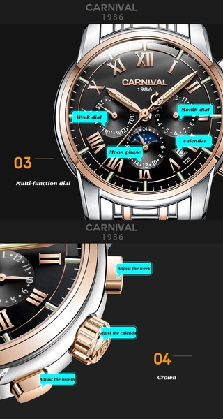 luxury brand luminous military watch men moon phase auto mechanical watches full steel waterproof clock uhren montre