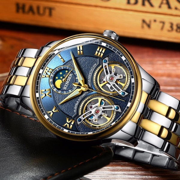 BINGER Double Tourbillon Switzerland Watches 30M Waterproof Men's Automatic Watch Self-Wind Mechanical Wristwatch Montre Uhr Reloj Relogios