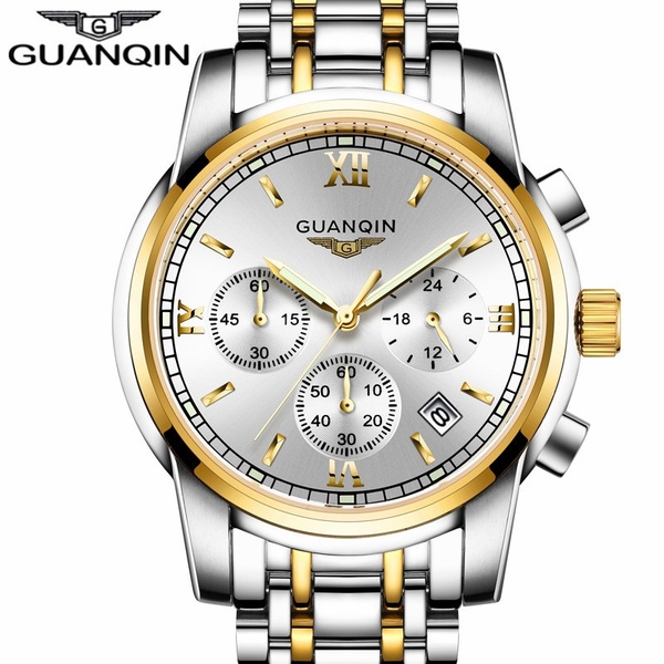 GUANQIN Herrenuhren Top Marken Luxus Mode Business Quarzuhr Herren Sport Voll Stahl Wasserdichte Armbanduhr