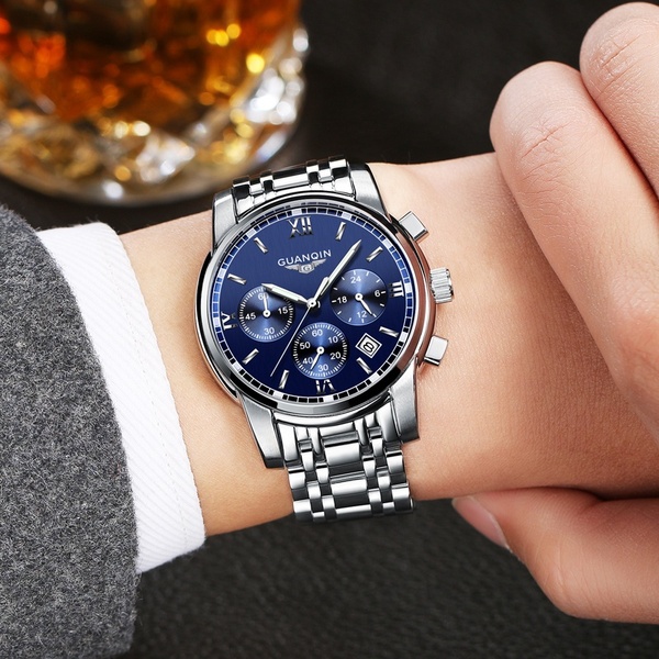 GUANQIN Herrenuhren Top Marken Luxus Mode Business Quarzuhr Herren Sport Voll Stahl Wasserdichte Armbanduhr