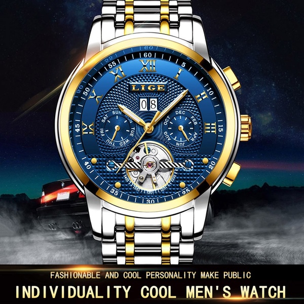 Men Watches Brand LIGE Mens Luxury Automatic Mechanical Watch Business Watch Full Steel Man Fashion Casual Father\'s Day Waterproof Military Watch