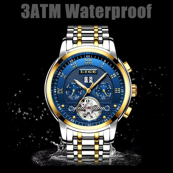Men Watches Brand LIGE Mens Luxury Automatic Mechanical Watch Business Watch Full Steel Man Fashion Casual Father\'s Day Waterproof Military Watch