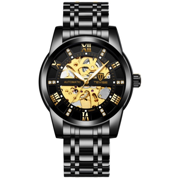 TEVISE Brand Automatic Skeleton Watches Diamond Luminous Hands Mens Fashion Mechanical Wristwatches + Gift Box [19060531]