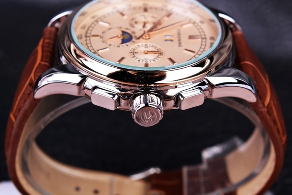 Fashion FORSINING Men Luxury Moon Phase Genuine Leather Calendar Watch Automatic Mechanical Wristwatch