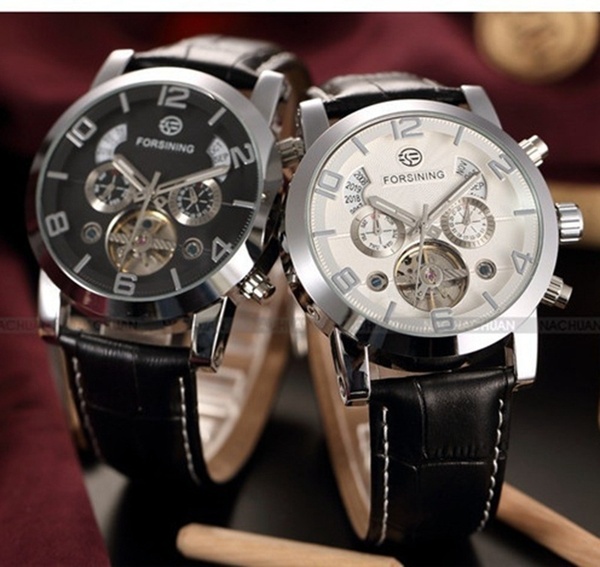 FORSINING Multifunction Mechanical Auto Analog Date Day Leather Strap Male Clock Men Dress Wrist Automatic Self Wind Watch with Gift Box