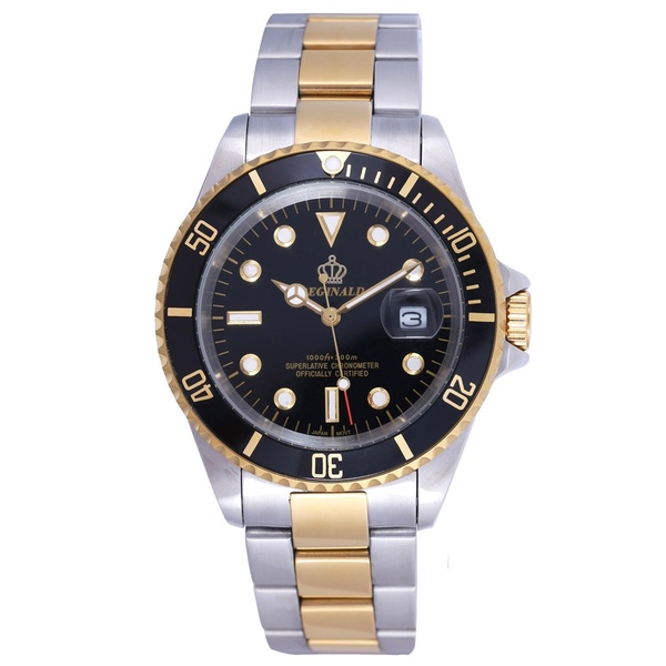 REGINALD Gold Watch Men GMT Rotatable Bezel Sapphire Glass Stainless steel Band Sport Quartz WristWatch reloj 40MM [19060545]