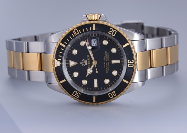 REGINALD Gold Watch Men GMT Rotatable Bezel Sapphire Glass Stainless steel Band Sport Quartz WristWatch reloj 40MM