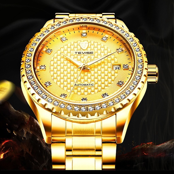Fashion Men's Automatic Mechanical Watch Luxury Diamond Business Stainless Steel Watch Men Gifts