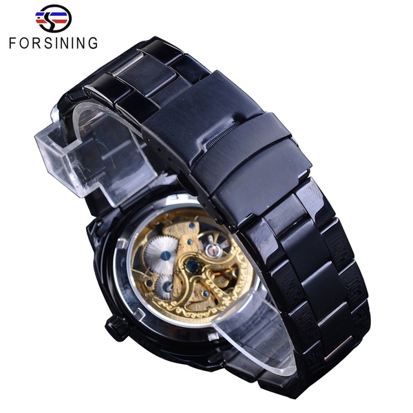 Forsining Retro Design Skeleton Stainless Steel Transparent Watch Men Automatic Mechanical Watches