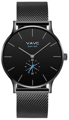 VAVC Men's Black Fashion Casual Simple Analog Quartz Dress Waterproof Wrist Watch with Black Stainless Steel Mesh Band