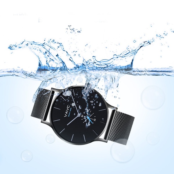 VAVC Men\'s Black Fashion Casual Simple Analog Quartz Dress Waterproof Wrist Watch with Black Stainless Steel Mesh Band
