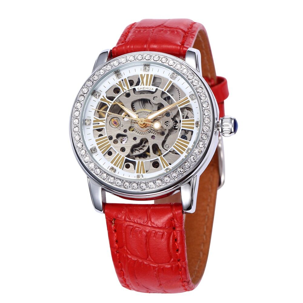 7029592N SH Automatic Movement Leather Band Skeleton Dial Fashion Watch