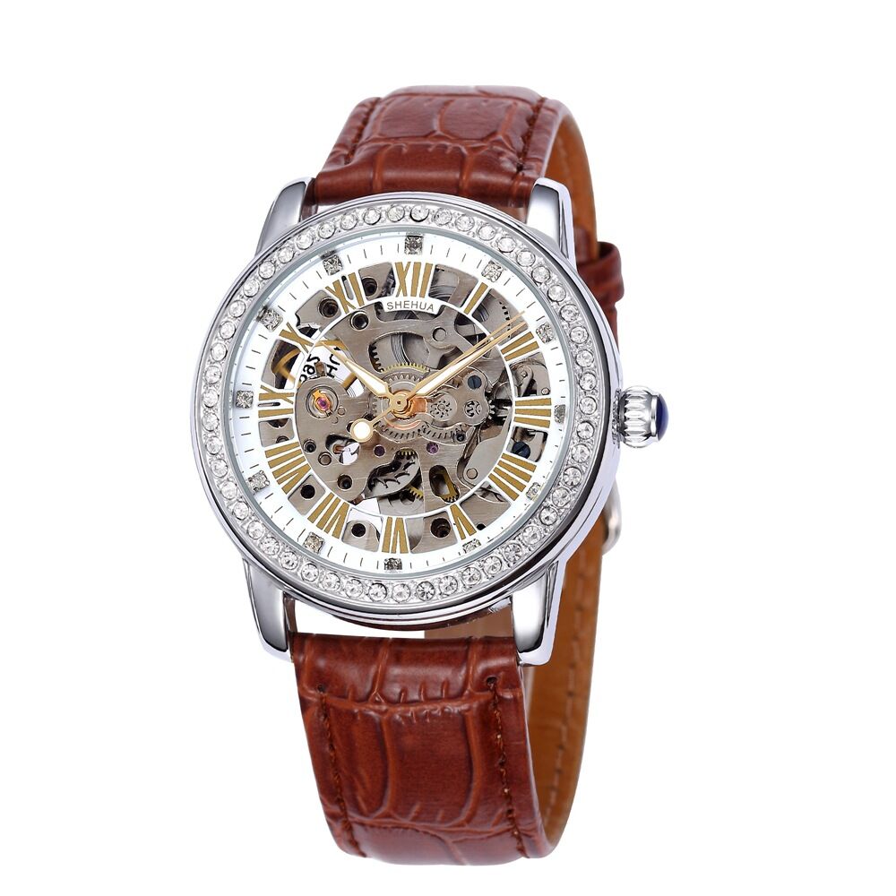 7029592N SH Automatic Movement Leather Band Skeleton Dial Fashion Watch
