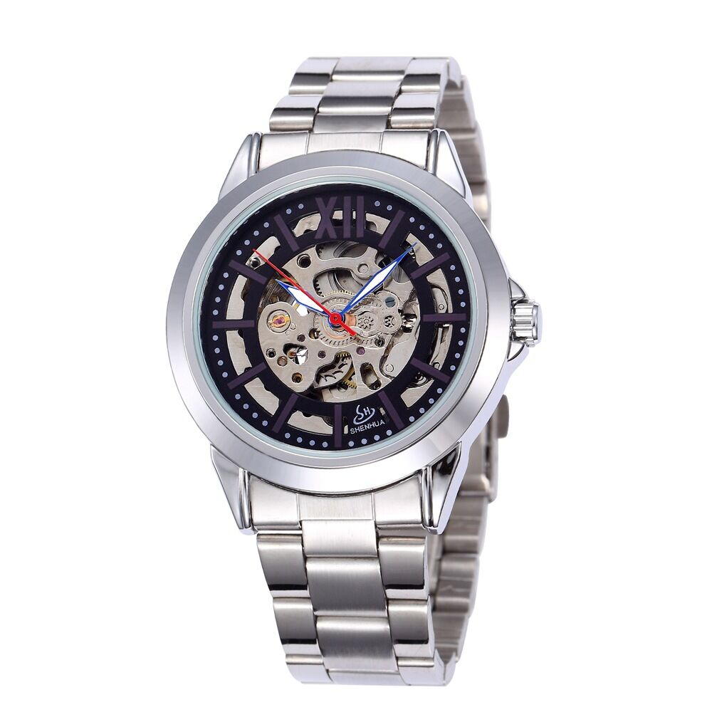 7032018D SH Stainless Steel Band Automatic Movement Skeleton Dial Casual Watch