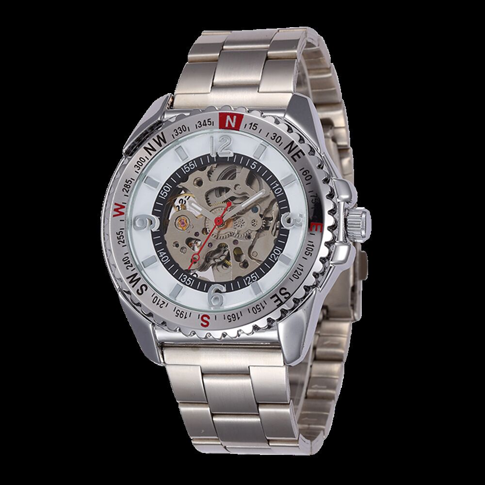 7032018N SH Stainless Steel Band Automatic Movement Skeleton Dial Casual Watch