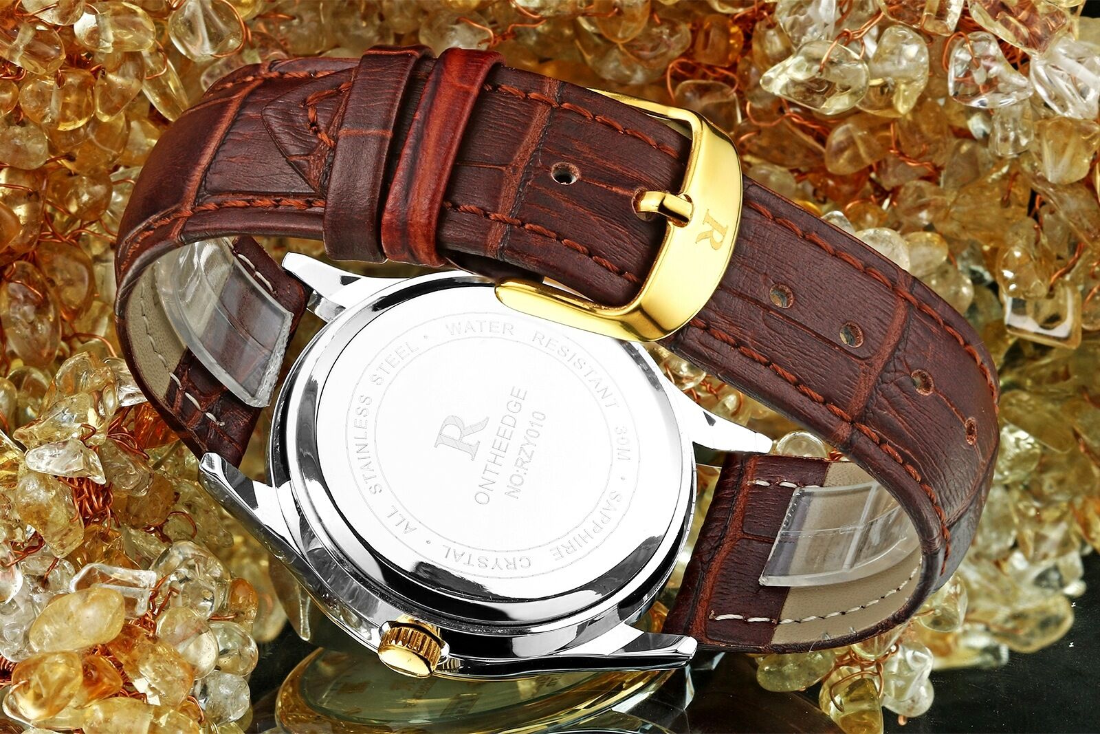 RZY010 ontheedge Quartz Movement Stainless Steel/Leather Band Watch
