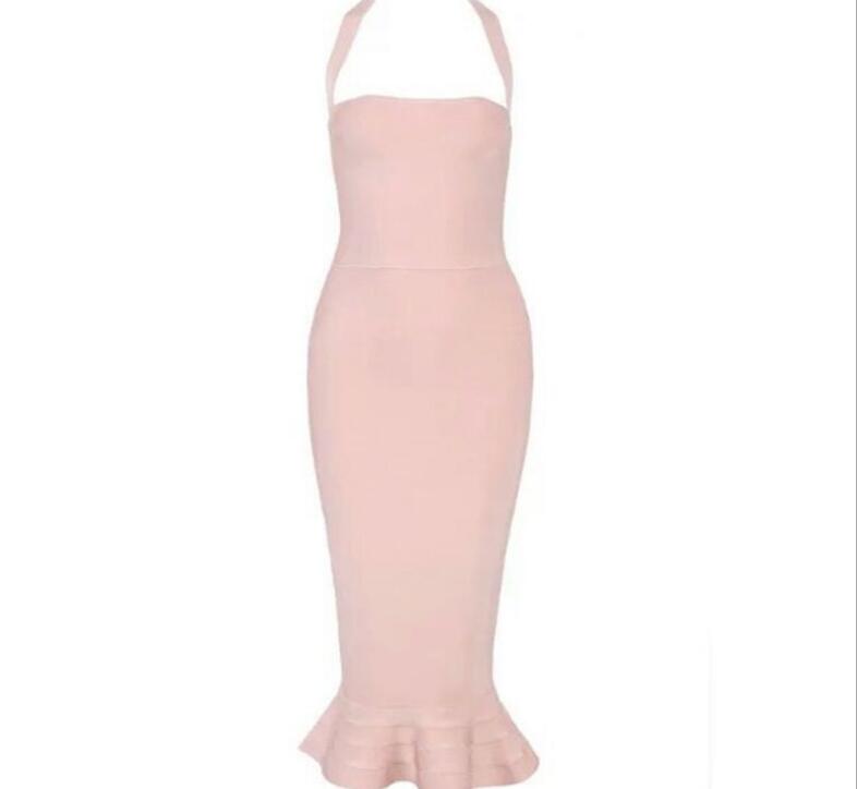 Premium Bandage Elegance Halterneck Backless Dress Fishtail Skirt
