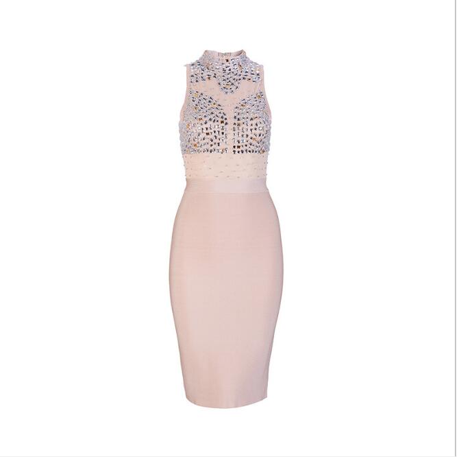 Premium Bandage Sexy Sleeveless Diamond Perspective Dress