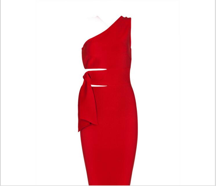 Premium Bandage Sex Hollow Shoulder Slope Dress