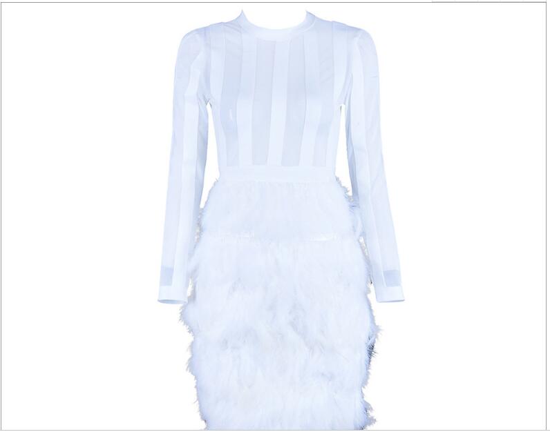 Premium Bandage Elegance Long sleeve Tassels Plumage Dress