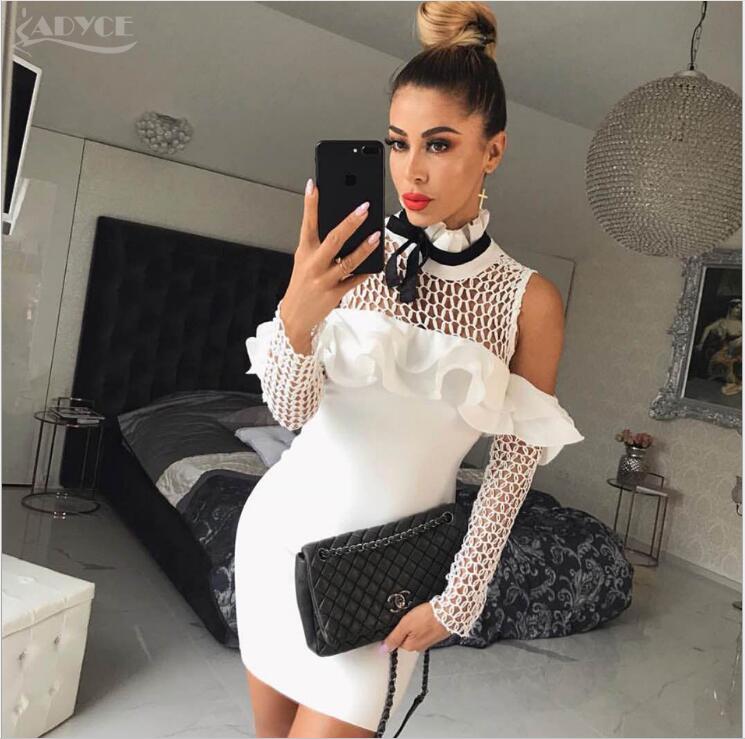 Premium Bandage Ruffled Lace Wire Side Hollow Dress