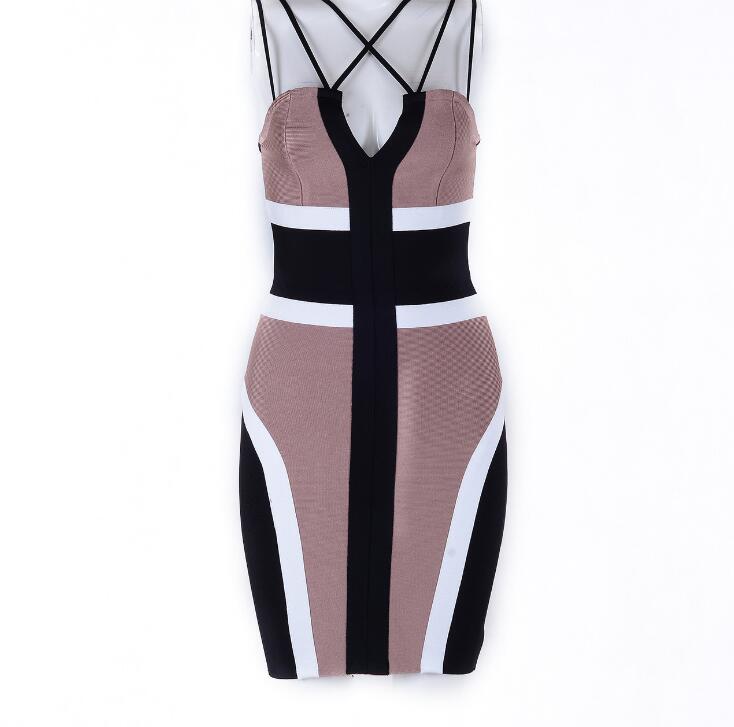 Premium Bandage Sexcy V- Neck Contrast Color Brace Dress