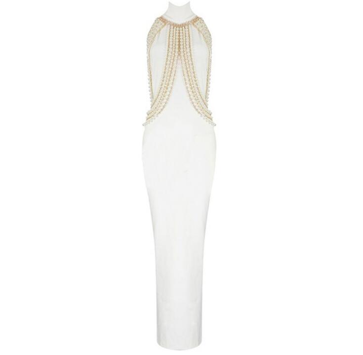 Premium Bandage Elegance Pearl Backless Dress