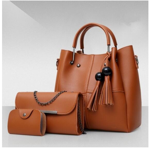 3pcs/set Women PU Leather Handbag Bucket Casual Tassels Totes Large Capacity Crossbody Bags Lady Shoulder Bags