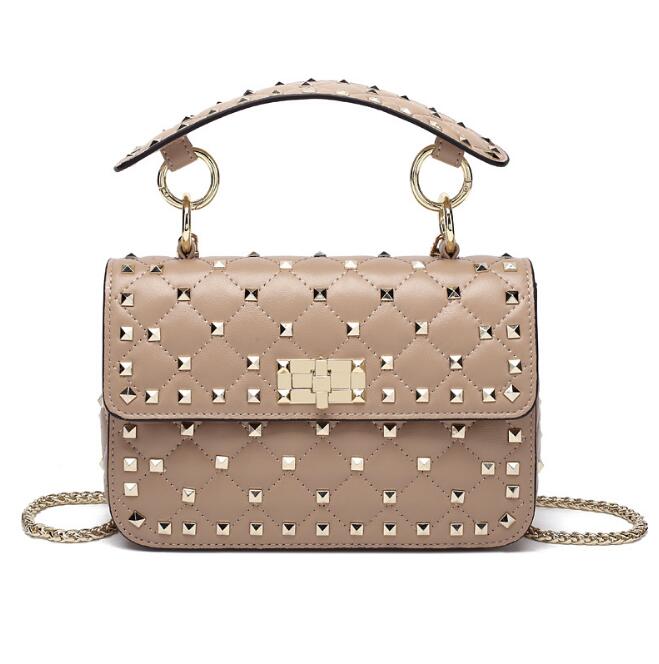 Idolra Unique Rivet Design Gold Chain Shoulder Handbag