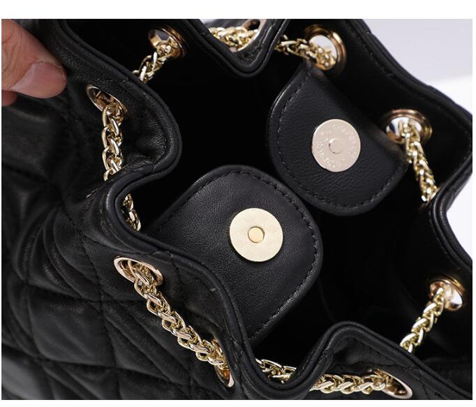 Idolra Classical Rhomboids Bucket Gold Chain Backpack Handbag