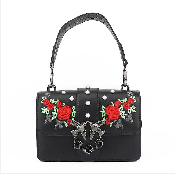 Idolra Fashionable Multicolor Embroidery Wide buckle Chain Shoulder Handbag